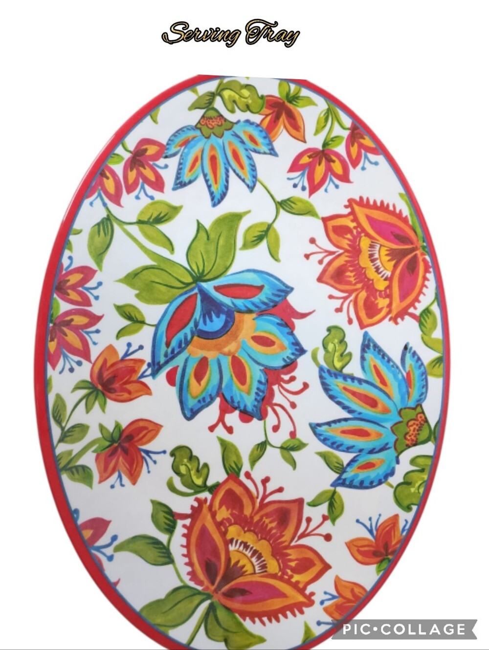 Tray large serving 100% melamine white & colorful floral new with tags